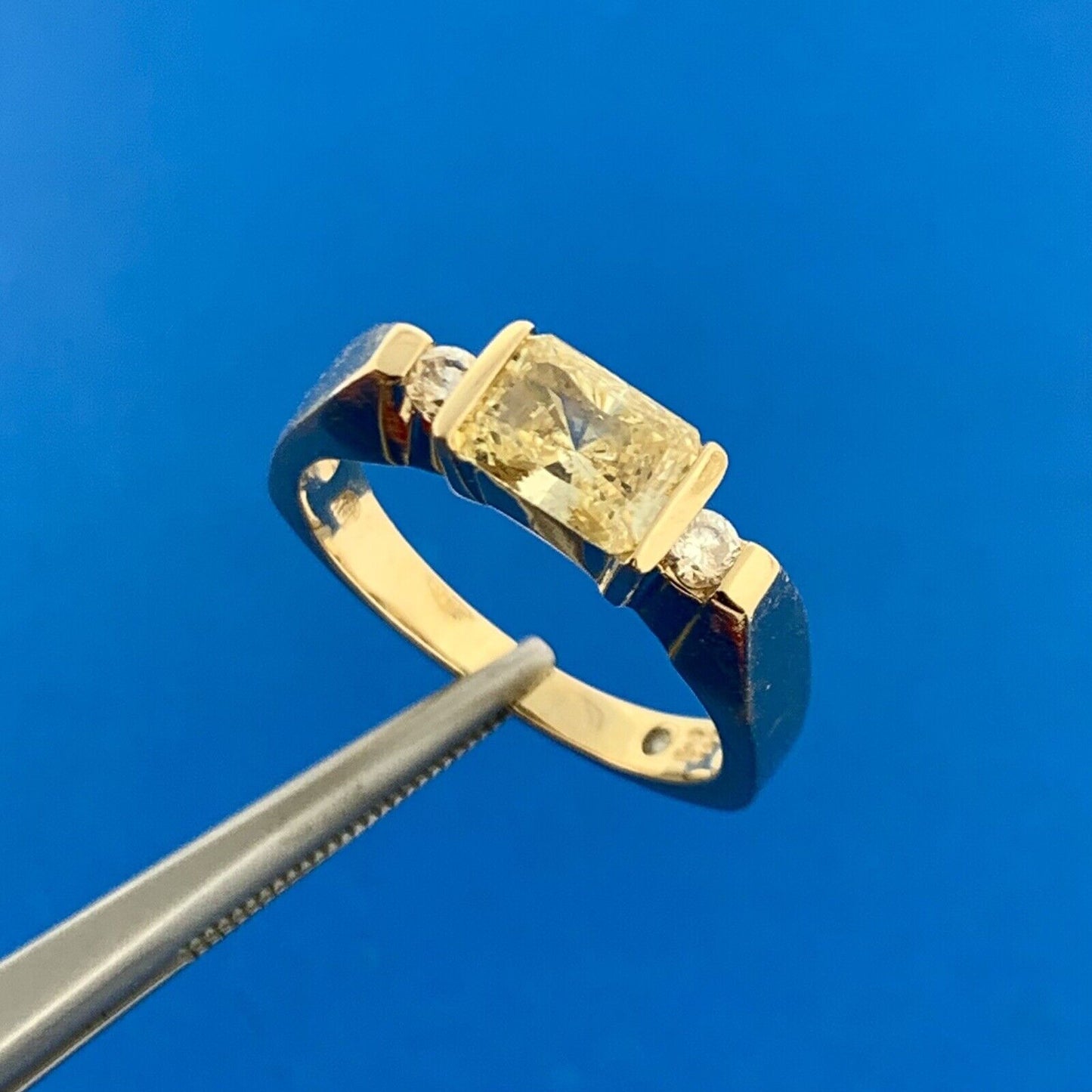 Designer EI 14K Yellow Gold Lemon Quartz Cubic Zirconia Accented Bar Dome Ring