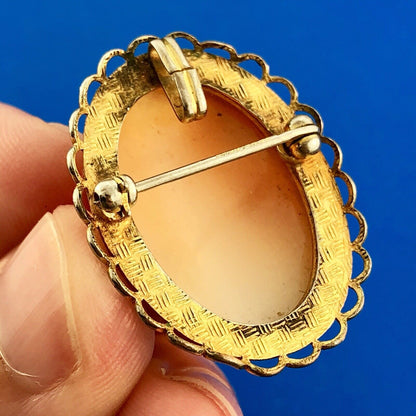 Vintage AMCO 14K Yellow Gold Filled Carved Shell Cameo Ornate Pin Brooch Pendant