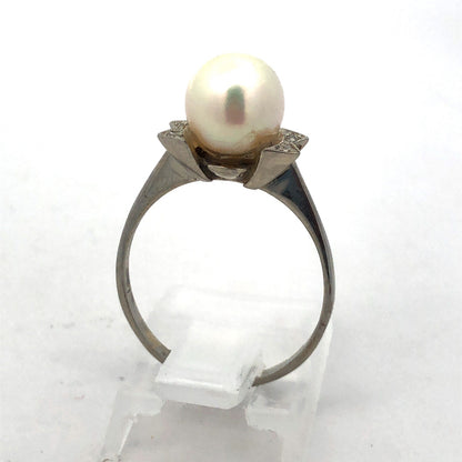 Vintage 18K White Gold Pearl Solitaire Size 6.5 Cocktail Ring