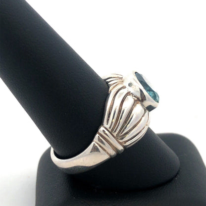Designer Espo/Sig 925 Sterling Silver Oval Blue Topaz Chunky Textured Ring