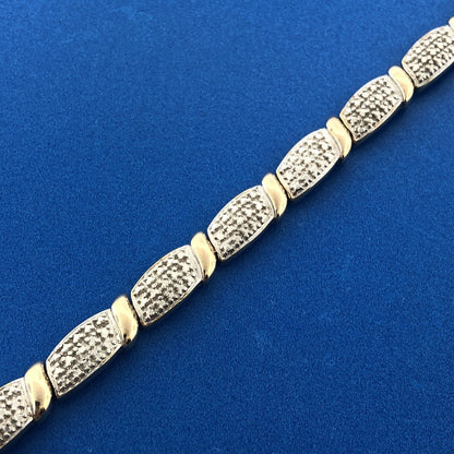 Classic Sterling Silver 925 Vermeil Two Tone Diamond Statement Tennis Bracelet