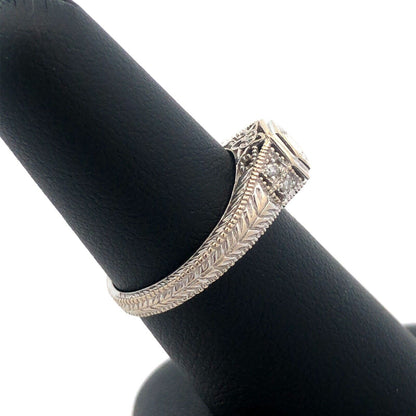 14k White Gold Round Solitaire Diamond W/Accents Art Deco Engagement Ring