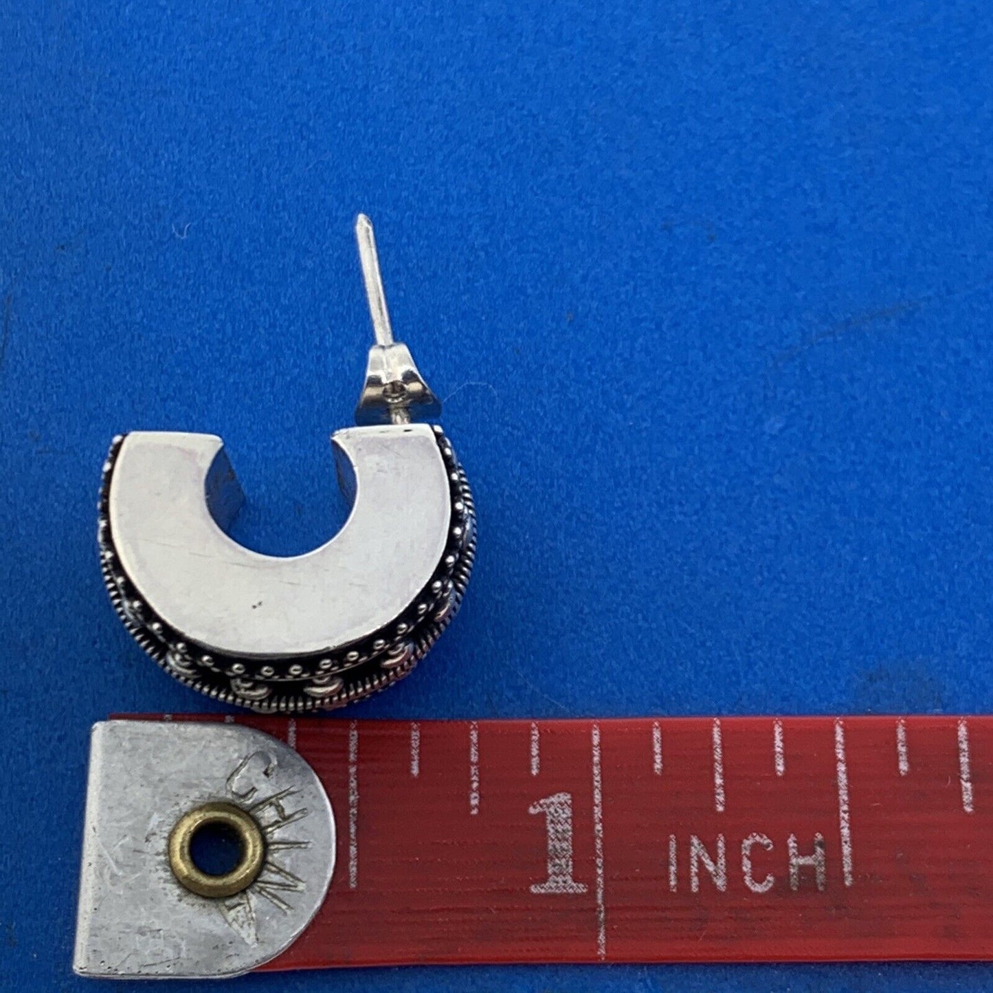 Vintage Sterling Silver 925 Cable Beaded 3D Wide Half Hoop Statement Earrings