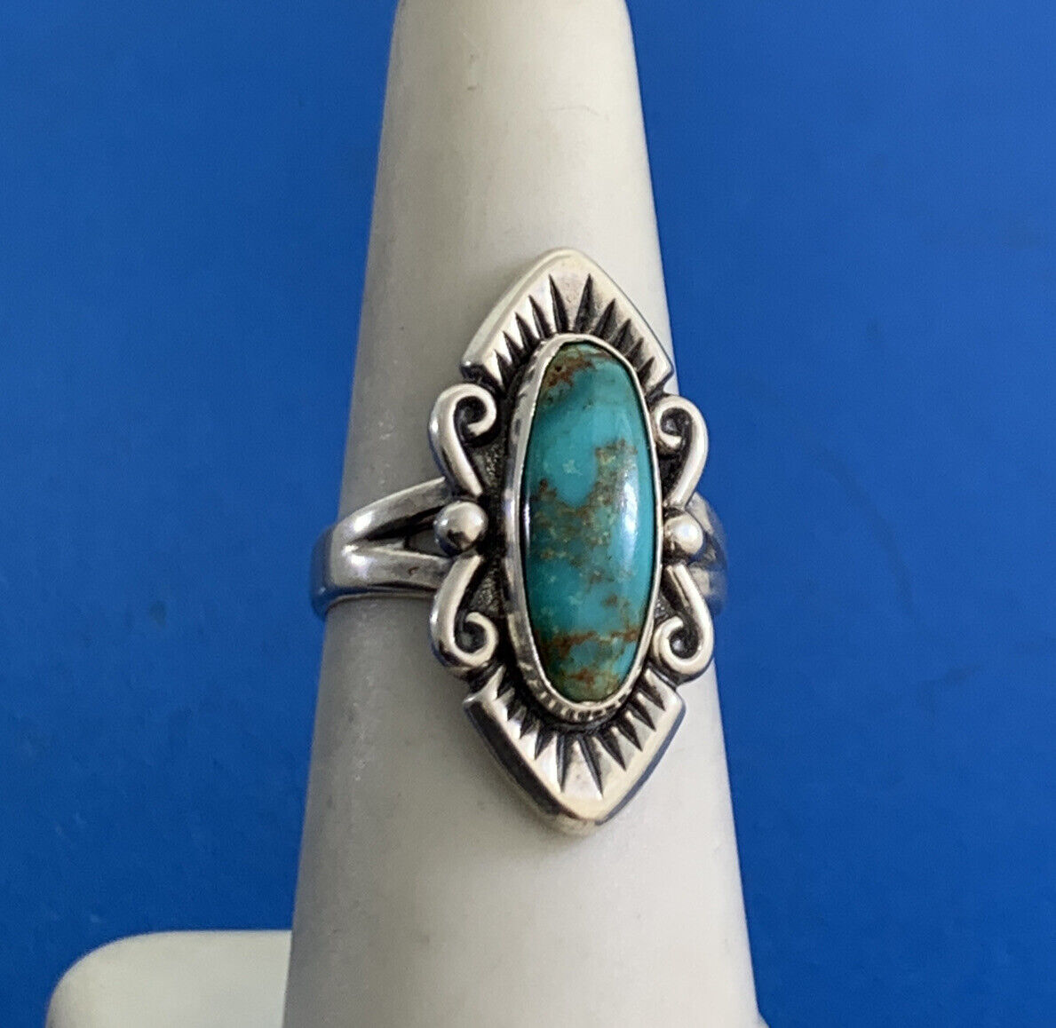 Estate Bell Trading Post 925 Sterling Silver Turquoise Native American Ring