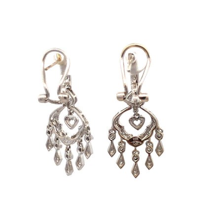 Designer ISP 14K White Gold Diamond Heart Dangle Chandelier Drop Stud Earrings