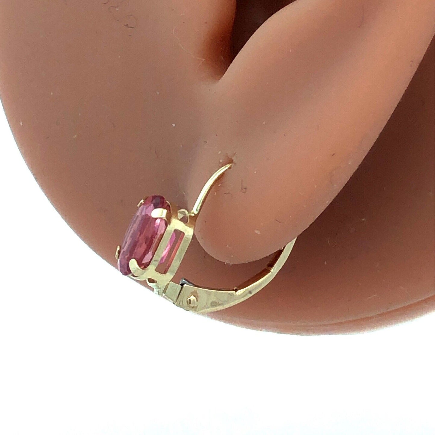 Designer RGE 14K Yellow Gold Oval Pink Tourmaline Solitaire Dangle Earrings