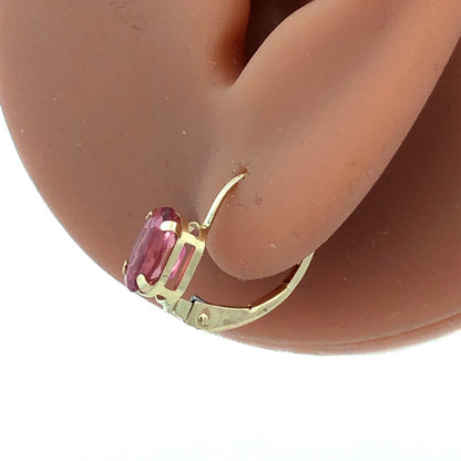 Designer RGE 14K Yellow Gold Oval Pink Tourmaline Solitaire Dangle Earrings