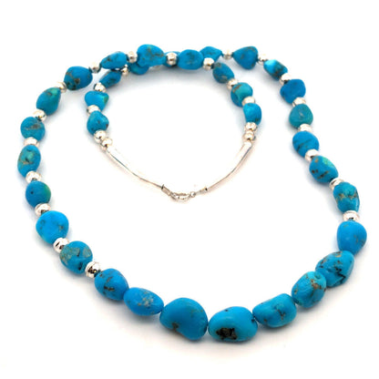 Native American 925 Sterling Silver Turquoise And Silver Ball Beads Necklace
