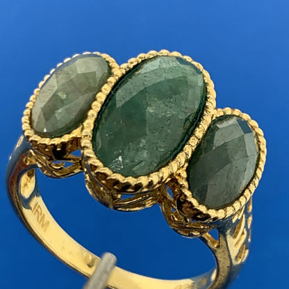 Designer Vermeil Sterling Silver 925 LIRM Faceted Green Onyx Statement Ring