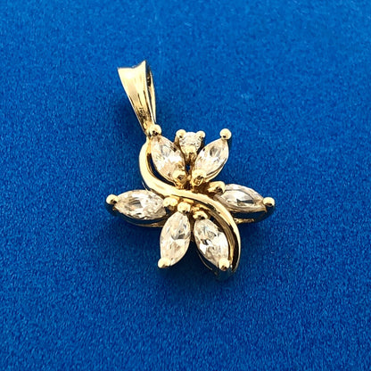 Designer 14K Yellow Gold Cubic Zirconia CZ Floral Petite Pendant