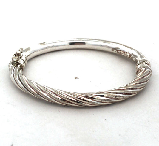 925 Sterling Silver Designer Holy Twisted Cable Small Hinged Cuff Bracelet