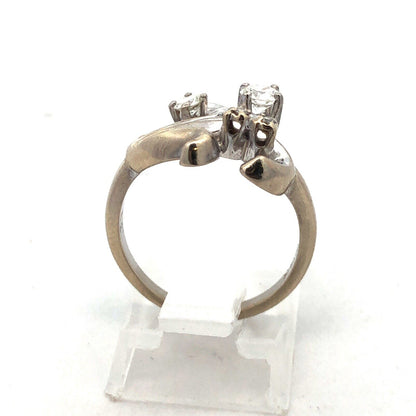 Art Deco 14K White Gold Diamond Fleur De Lis Flower Cluster Cocktail Ring