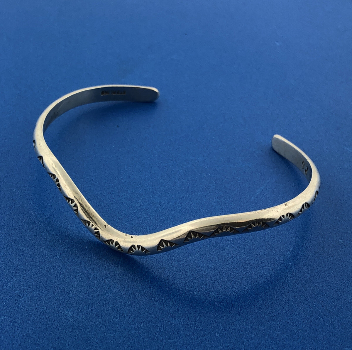 Native American PS Signed Sterling Silver 925 Snake Wave Design Cuff Bracelet
