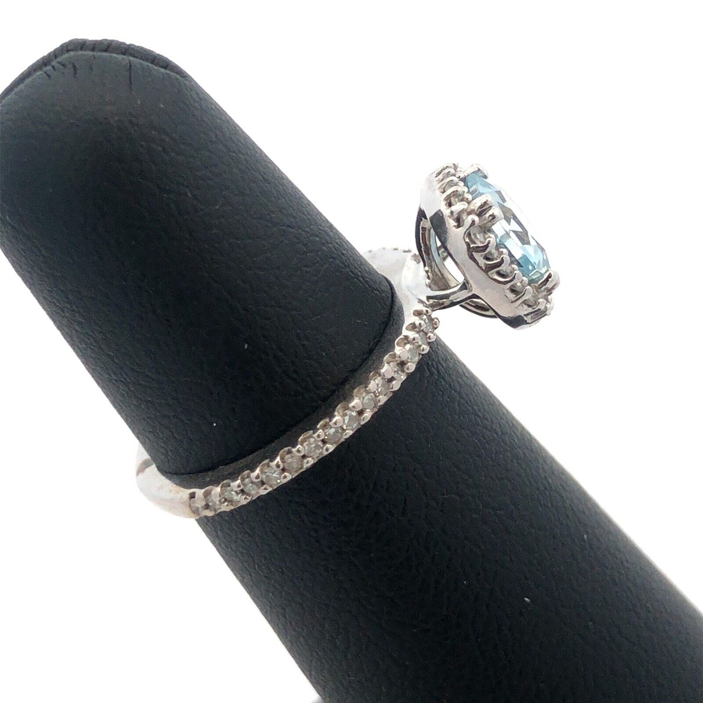 Effy 14k White Gold Aquamarine Diamond Halo Accented March Anniversary Ring