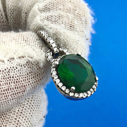Gorgeous 925 Sterling Silver Green Tourmaline White Topaz Halo Statement Pendant