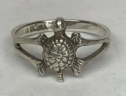 Vintage Sterling Silver 925 Textured Turtle Sea Turtle Open Work Fashion Ring