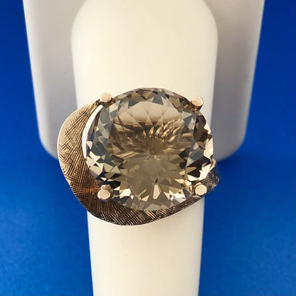 Gorgeous 14k Yellow Gold Large Smoky Quartz Free Form Statement Ring Size 7.25