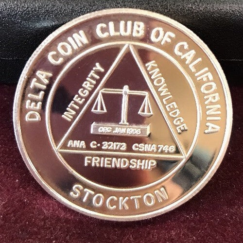 1996 Delta Coin Club of Stockton 40th Annv/Stockton's 150th Annv .999 Silver Rnd