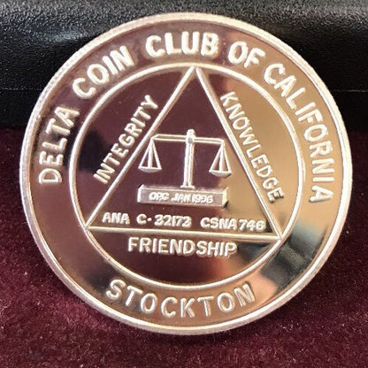 1996 Delta Coin Club of Stockton 40th Annv/Stockton's 150th Annv .999 Silver Rnd