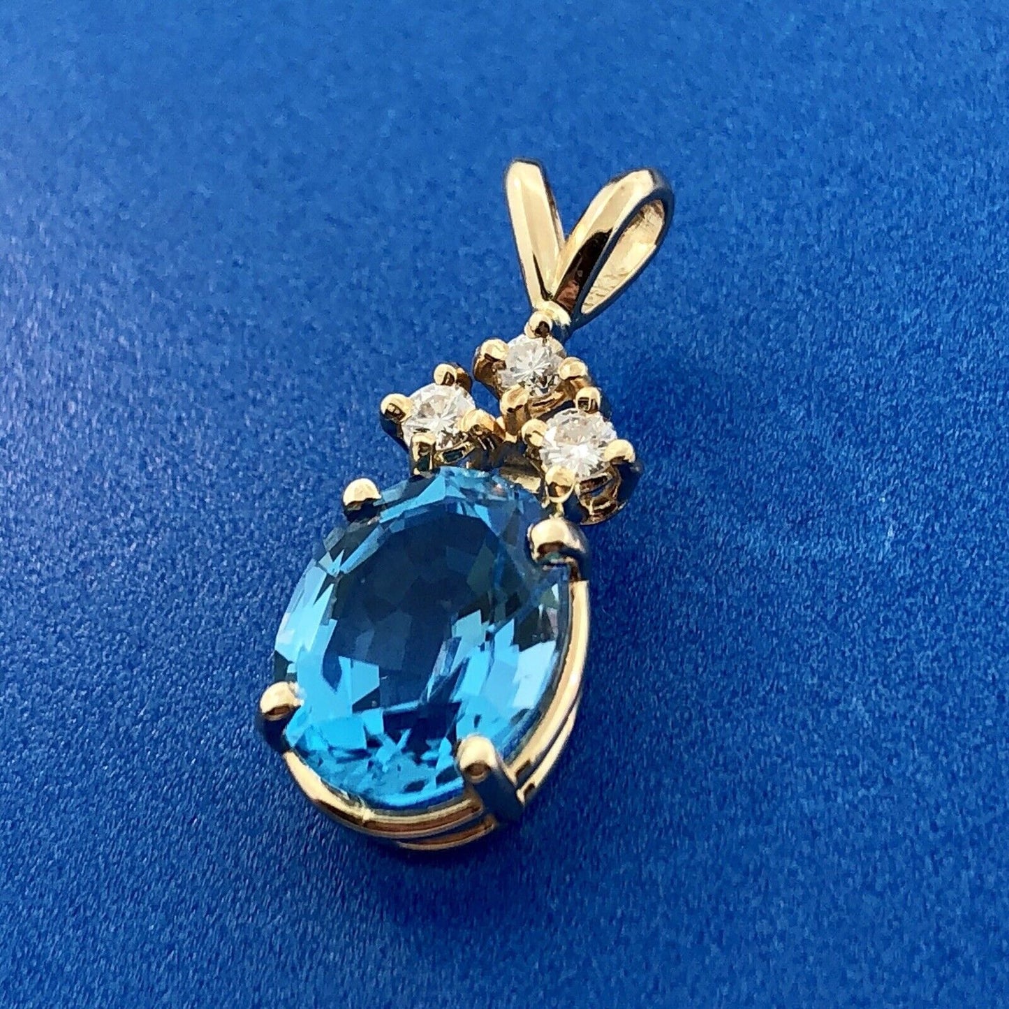 14K Yellow Gold London Blue Topaz Diamond Drop December Anniversary Pendant
