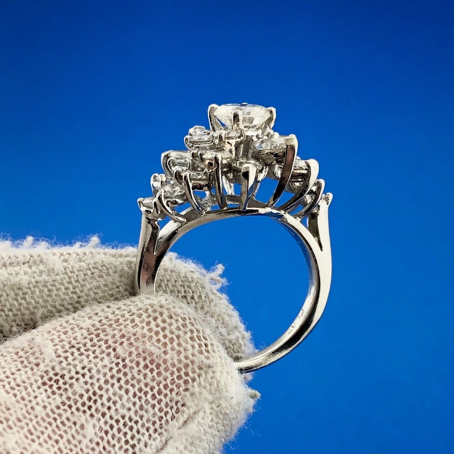 Phenomenal Platinum Multi-Cut Diamond Blooming Floral Cluster Ring Size 4.25