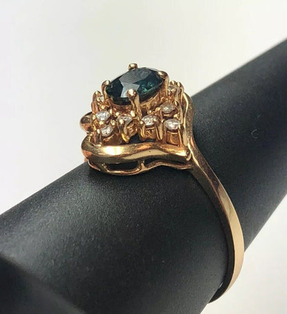 Designer 14K Yellow Gold Diamond Sapphire September Anniversary Cocktail Ring