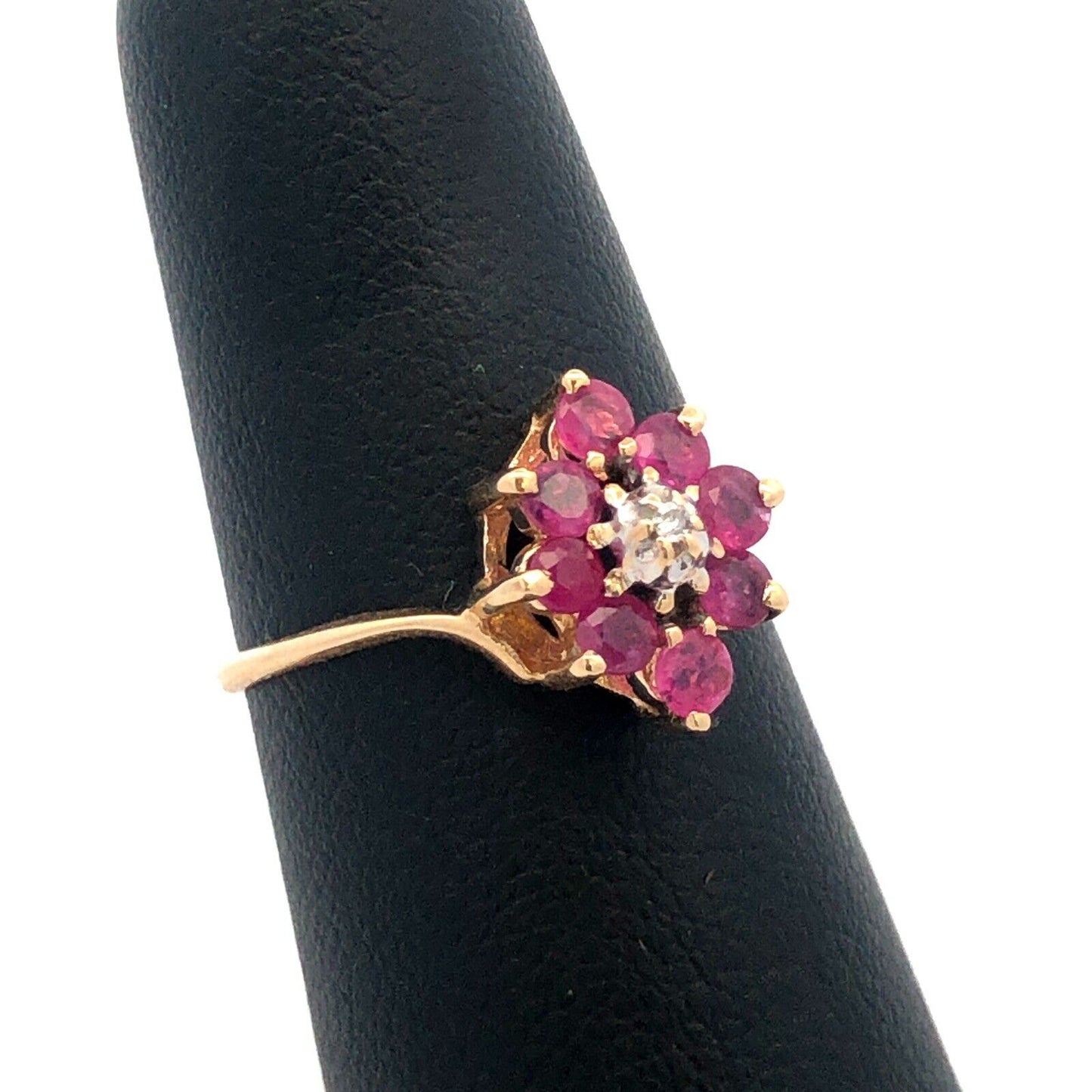 Designer 10K Yellow Gold Round Ruby Diamond Oval Cocktail Ring