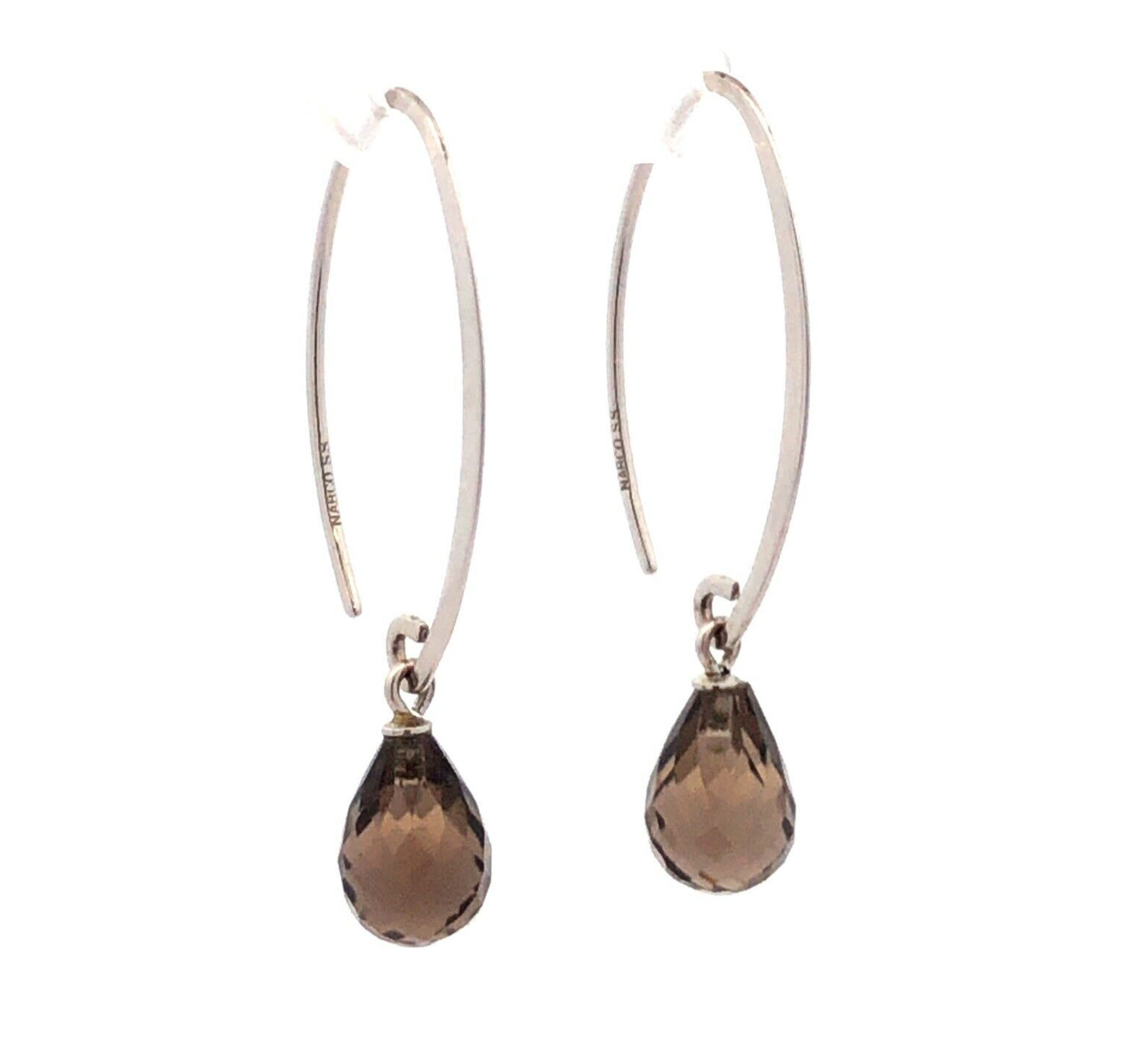 Nabco 925 Sterling Silver Teardrop Smoky Quartz Modernist Threader Earrings