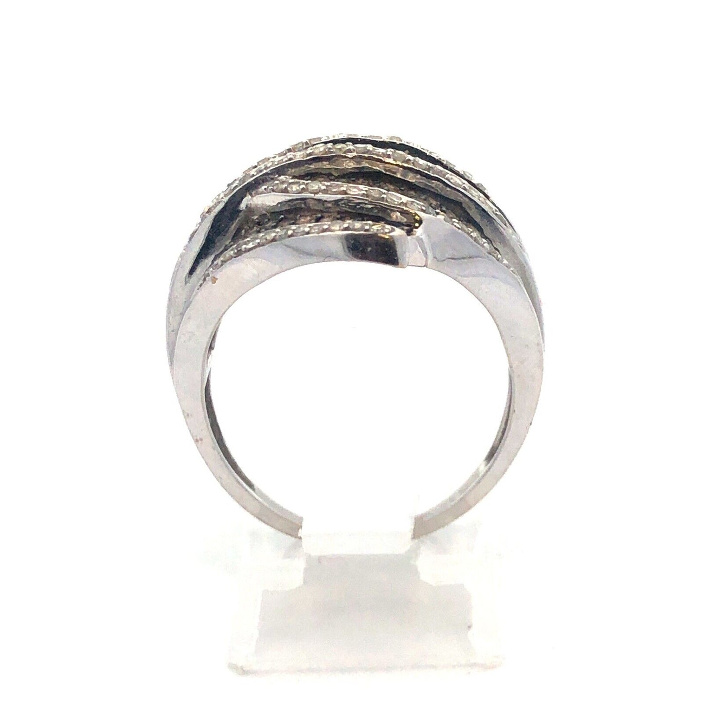 Designer MJ 14K White Gold White Champagne Diamond Modernist Dome Ring