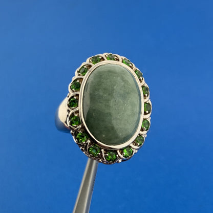 Designer Sterling Silver 925 Jade Green CZ Protection Harmony Statement Ring