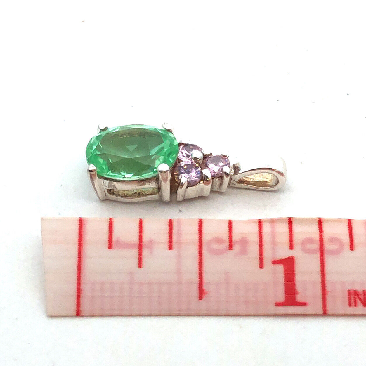 Designer HAN 925 Sterling Silver Oval Aquamarine Round Pink CZ Accent Pendant