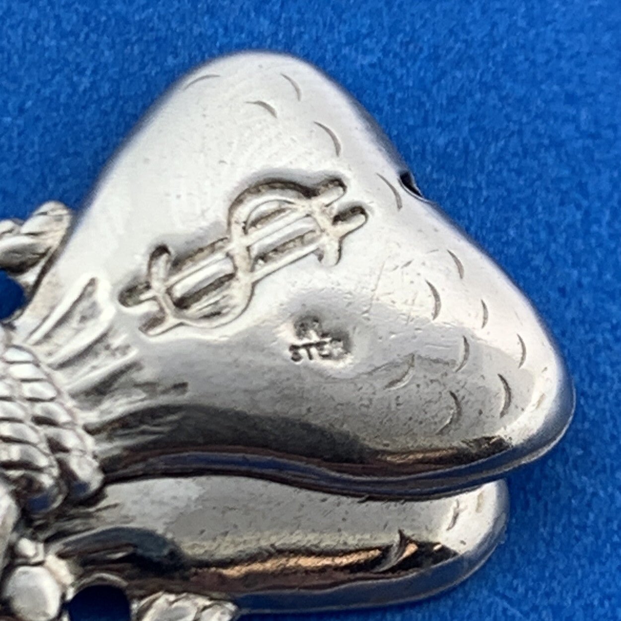 Designer AL Sterling Silver Double Money Bag $ Riches Good Luck Pendant Charm