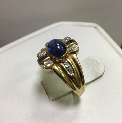 Modern 14k Yellow Gold Sapphire and Diamond Accent Ring