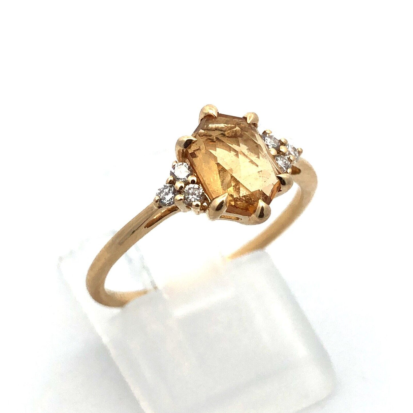 Designer 14K Yellow Gold Citrine Diamond Accented Cocktail Size 7.5 Ring