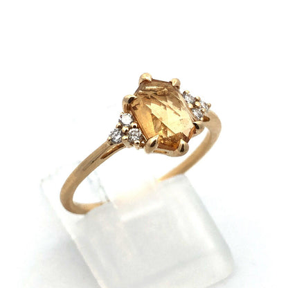 Designer 14K Yellow Gold Citrine Diamond Accented Cocktail Size 7.5 Ring