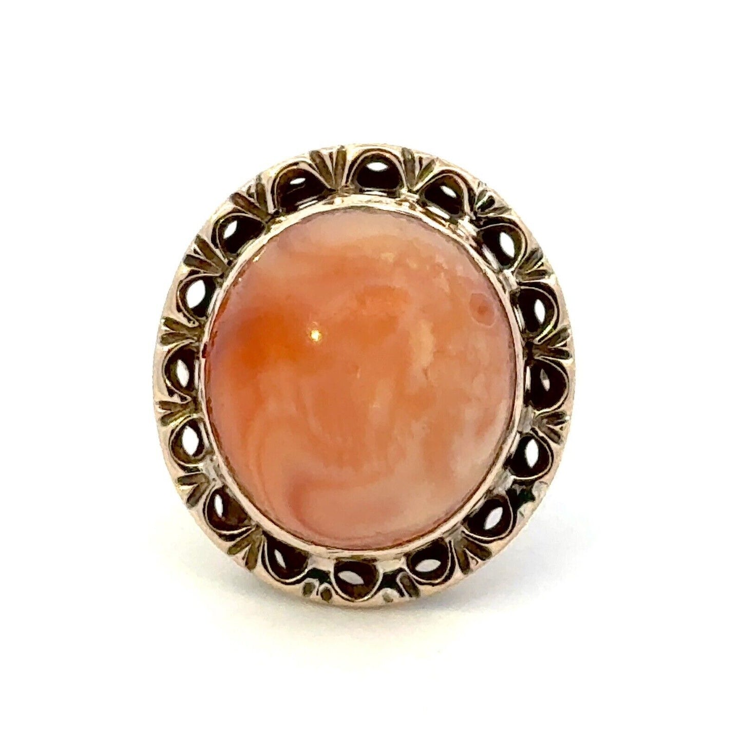 Vintage 14K Yellow Gold Oval Cabochon Orange Mexican Fire Opal Cocktail Ring