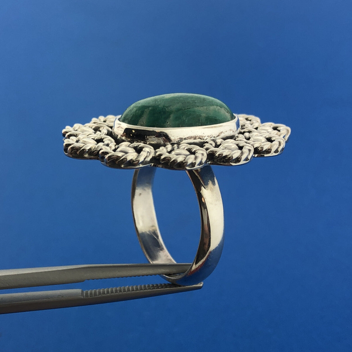 CII Mexican Sterling Silver 925 Cabochon Amazonite Oval Finger Ring Size 7.75