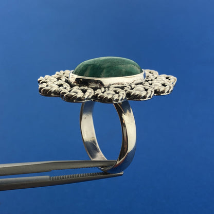 CII Mexican Sterling Silver 925 Cabochon Amazonite Oval Finger Ring Size 7.75