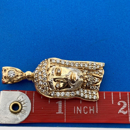 Designer CAL 10K Yellow Gold Cubic Zirconia Christ Jesus Head Statement Pendant