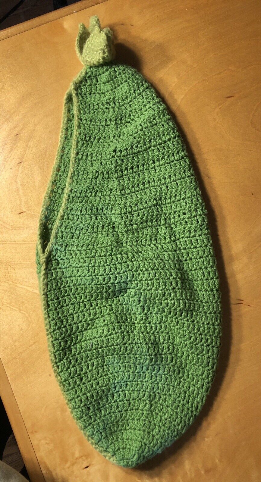 Hand Crocheted Knitted Green Newborn Baby's One Piece Pea Pod Photo Blanket