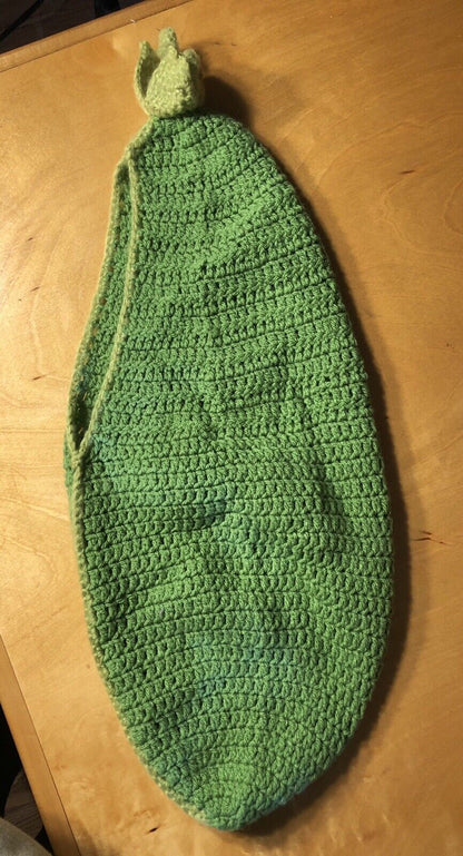 Hand Crocheted Knitted Green Newborn Baby's One Piece Pea Pod Photo Blanket