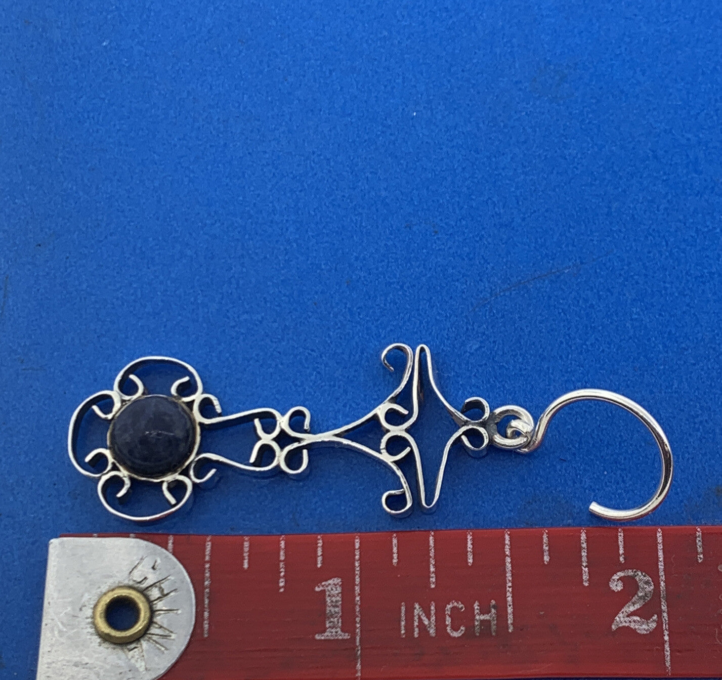 Vintage Navajo Running Bear Lapis Lazuli Hand Wrought Open Scroll Earrings