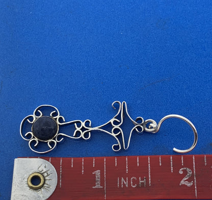 Vintage Navajo Running Bear Lapis Lazuli Hand Wrought Open Scroll Earrings