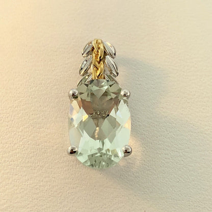 18K White Yellow Gold Prasiolite Green Amethyst February Statement Pendant