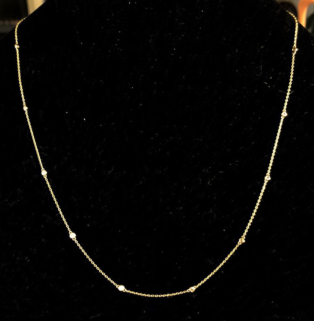 Designer ASHI 14K Yellow Gold .25 1/4 TCW Round Diamond Station Chain Necklace