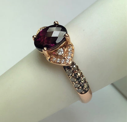 LeVian 14K Rose Gold Mocha Vanilla Diamond Garnet January Anniversary Ring