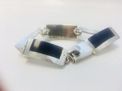 Vintage Taxco Mexico Sterling Silver 925 Lapis Lazuli Modernist Panel Bracelet