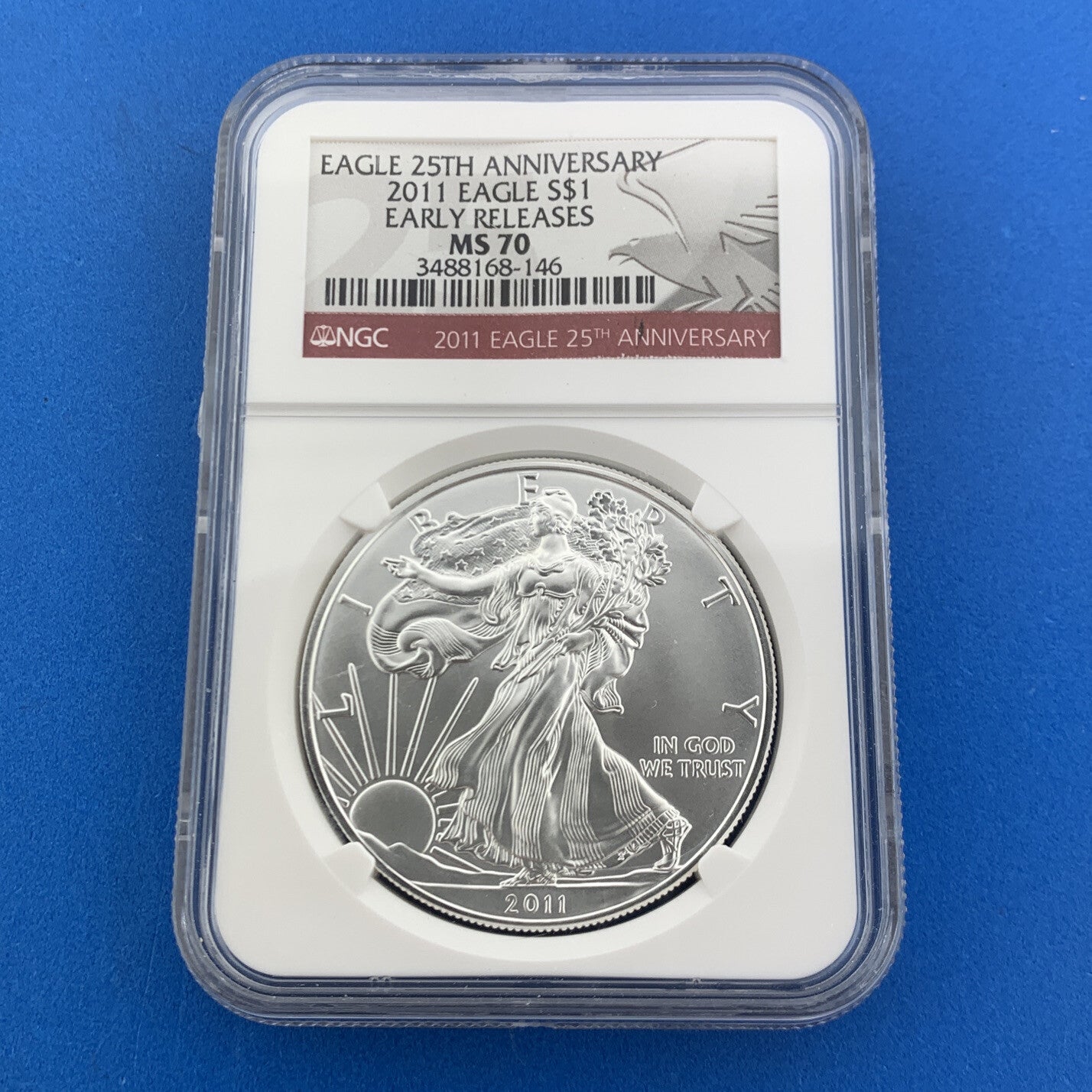 2011 $1 Silver Eagle 1oz 999 Fine Silver NGC MS70 25th Anniversary Early Release