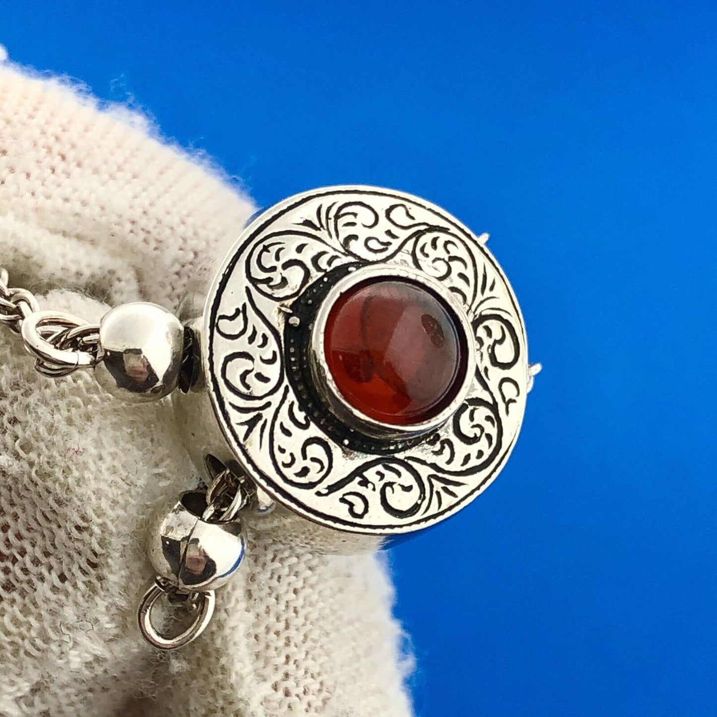 Designer Shavarsh K 925 Sterling Silver Garnet Gothic Scroll Slide Bracelet