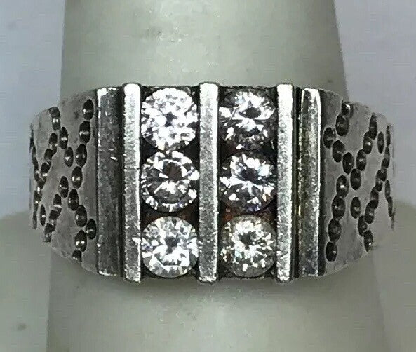 Native American Artisan Sterling Silver Cubic Zirconia CZ Unisex Statement Ring